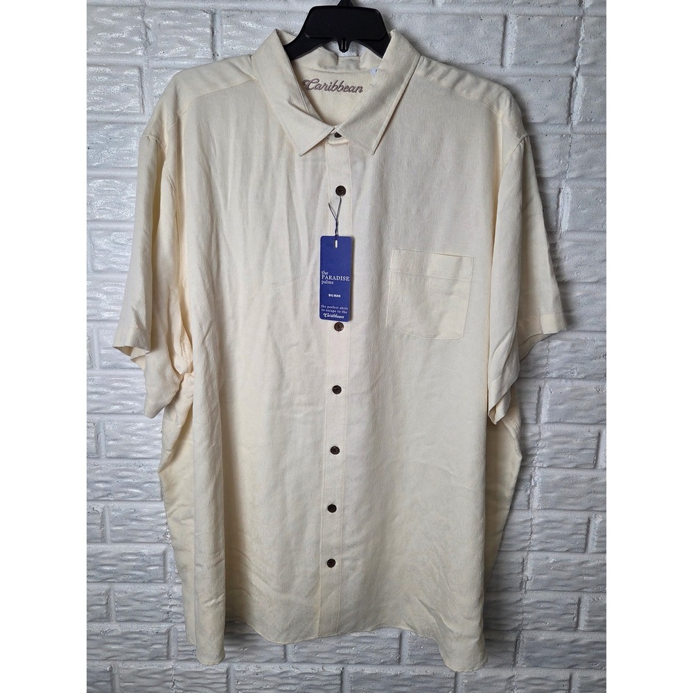 Caribbean Men's button up shirt Size 4XB Big Man Ivory Paradise Palms NWT - Picture 2 of 8